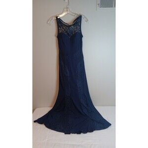 Mori Lee By Madeline Gardner Formal Maxi Dress Sz Small 1/2 Blue Lace Overlay